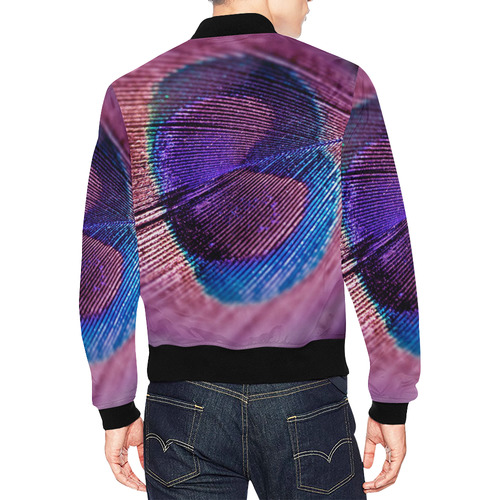 Purple Peacock Feather All Over Print Bomber Jacket for Men (Model H19)