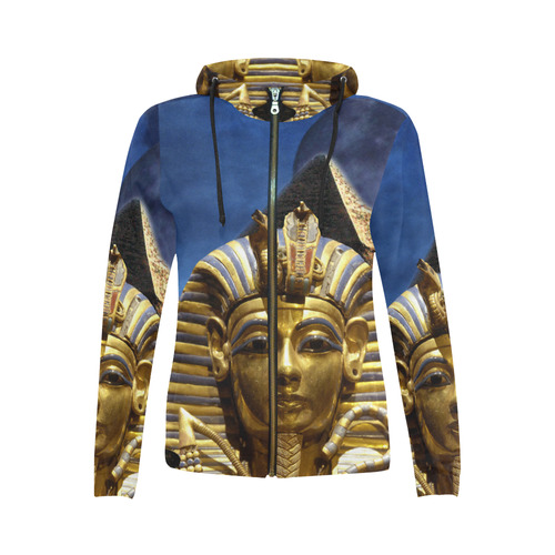 King Tut and Pyramid All Over Print Full Zip Hoodie for Women (Model H14)