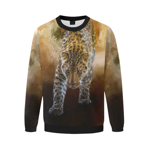 A fantastic painted russian amur leopard Men's Oversized Fleece Crew Sweatshirt/Large Size(Model H18)