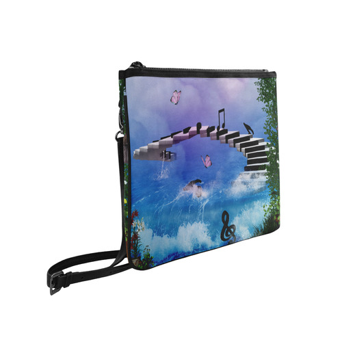 Music, piano on the beach Slim Clutch Bag (Model 1668)