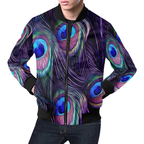 Peacock Feather All Over Print Bomber Jacket for Men (Model H19)