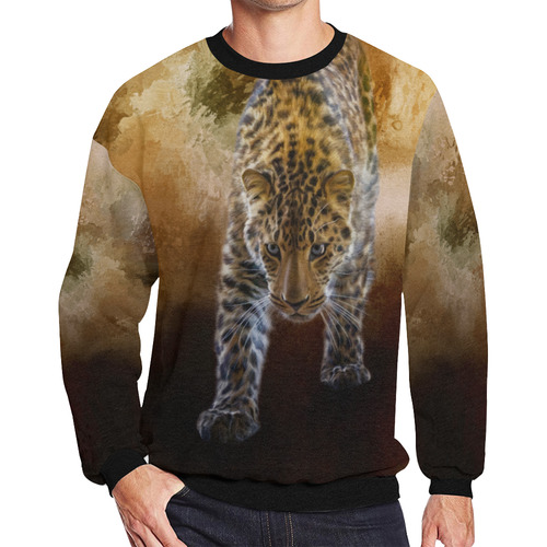 A fantastic painted russian amur leopard Men's Oversized Fleece Crew Sweatshirt/Large Size(Model H18)