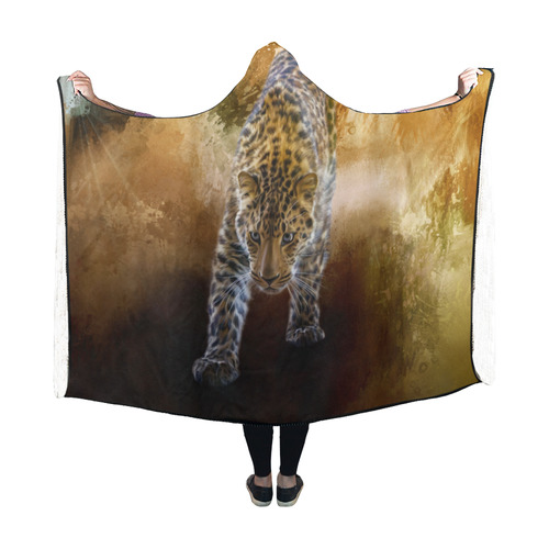 A fantastic painted russian amur leopard Hooded Blanket 60''x50''