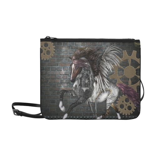 Steampunk, awesome steampunk horse with wings Slim Clutch Bag (Model 1668)