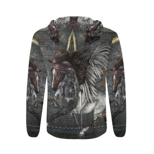 Steampunk, awesome steampunk horse with wings All Over Print Full Zip Hoodie for Men (Model H14)