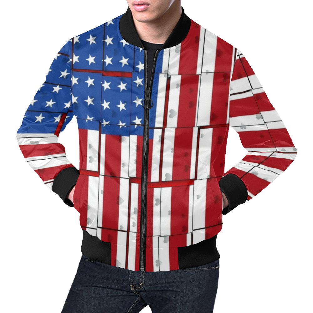 Usa Popart By Nico Bielow All Over Print Bomber Jacket For Men (model 