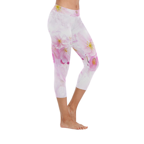 Delicate floral 418 by JamColors Women's Low Rise Capri Leggings (Invisible Stitch) (Model L08)