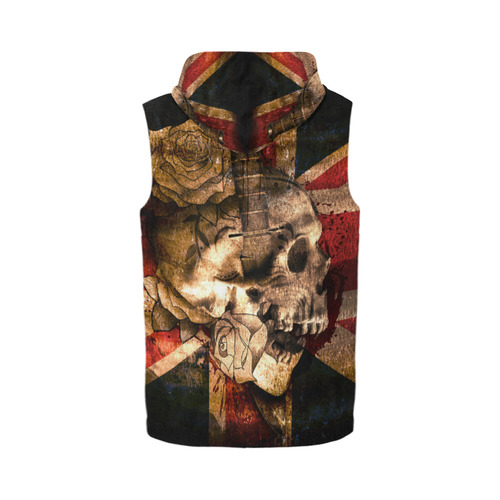 Grunge Skull and British Flag All Over Print Sleeveless Zip Up Hoodie for Men (Model H16)