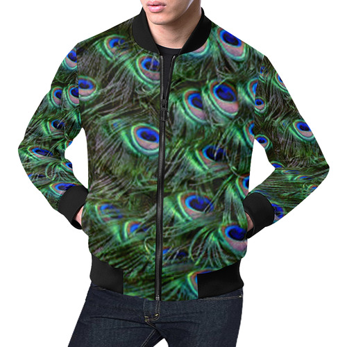 Peacock Feathers All Over Print Bomber Jacket for Men (Model H19)