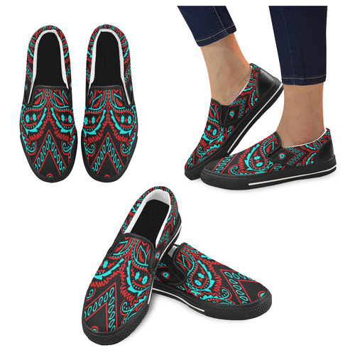 blue and red bandana 2 Men's Unusual Slip-on Canvas Shoes (Model 019)