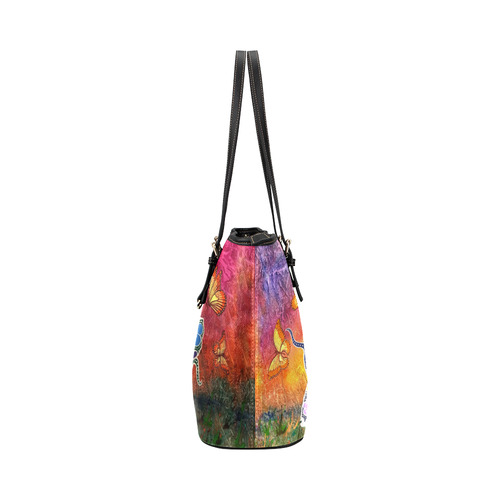 Dancing Elephants Large Leather Tote Bag (Model 1651) Leather Tote Bag/Large (Model 1651)