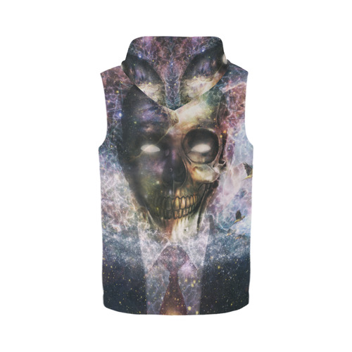 Psychedelic Skull and Galaxy All Over Print Sleeveless Zip Up Hoodie for Men (Model H16)