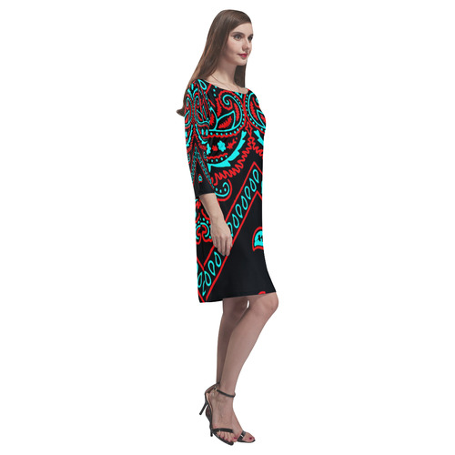 blue and red bandana 2 Rhea Loose Round Neck Dress(Model D22)