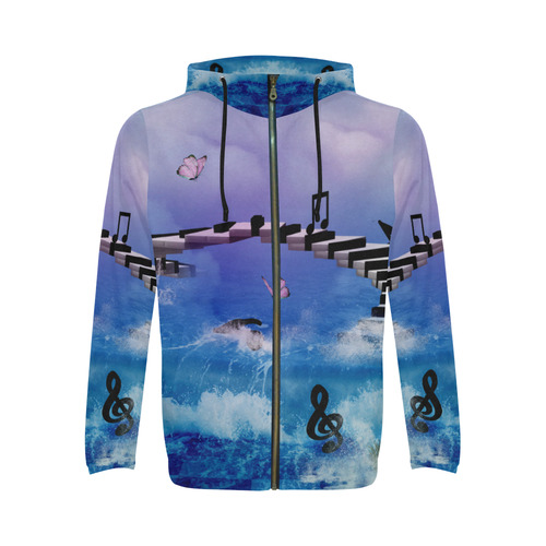 Music, piano on the beach All Over Print Full Zip Hoodie for Men/Large Size (Model H14)