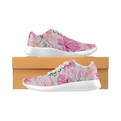 Watercolor Flowers Stripes Wallpaper 01 Women’s Running Shoes (Model 020)