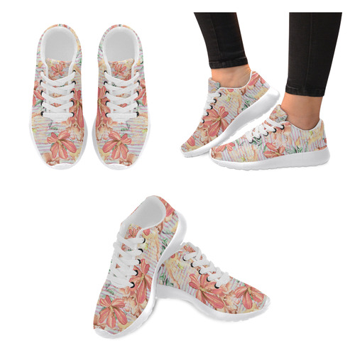 Watercolor Flowers Stripes Wallpaper 02 Women’s Running Shoes (Model 020)