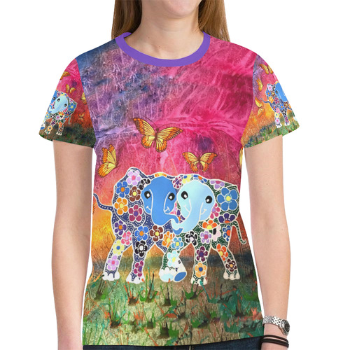 Dancing Elephants Womens All-Over-Print T New All Over Print T-shirt for Women (Model T45)