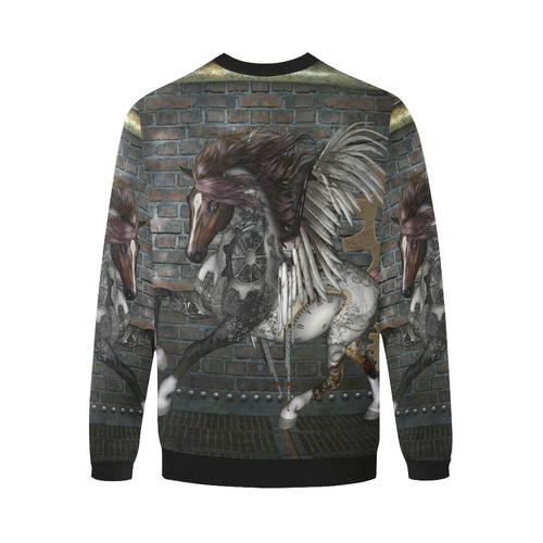 Steampunk, awesome steampunk horse with wings Men's Oversized Fleece Crew Sweatshirt/Large Size(Model H18)