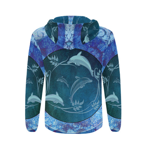 Dolphin with floral elelements All Over Print Full Zip Hoodie for Men/Large Size (Model H14)