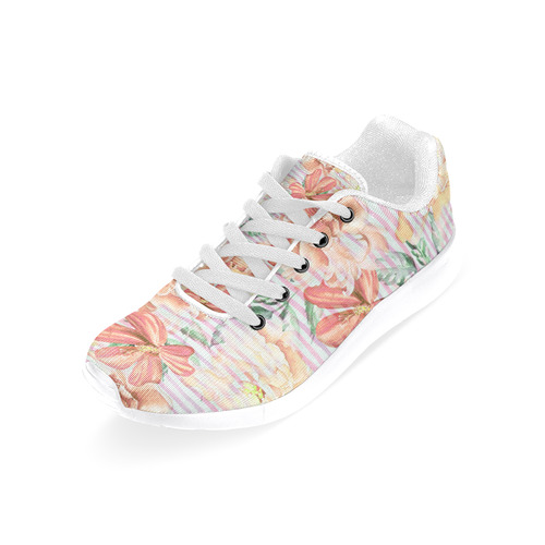 Watercolor Flowers Stripes Wallpaper 02 Women’s Running Shoes (Model 020)