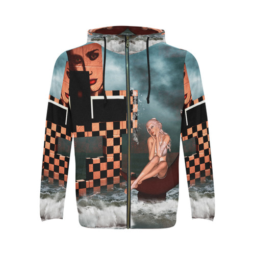 Beautiful fairy sitting on the moon All Over Print Full Zip Hoodie for Men/Large Size (Model H14)