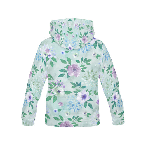 Watercolor Spring Flowers Pattern cyan lilac All Over Print Hoodie for Women (USA Size) (Model H13)