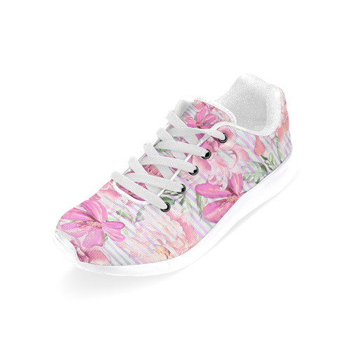 Watercolor Flowers Stripes Wallpaper 01 Women’s Running Shoes (Model 020)