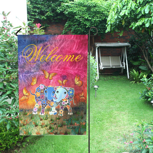 Dancing Elephants 28" x 40" Welcome Flag Garden Flag 28''x40'' （Without Flagpole）