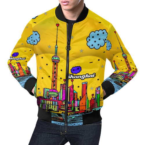 Shanghai Popart by Nico Bielow All Over Print Bomber Jacket for Men (Model H19)