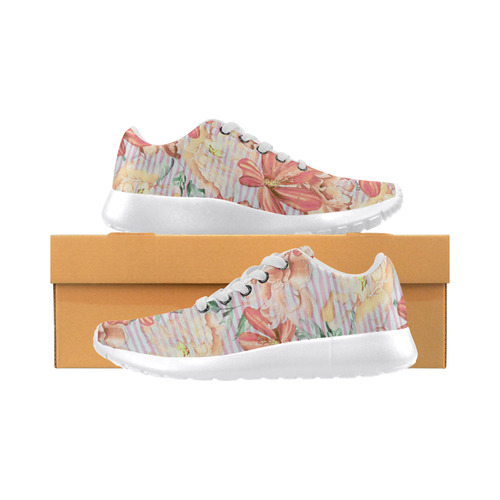 Watercolor Flowers Stripes Wallpaper 02 Women’s Running Shoes (Model 020)