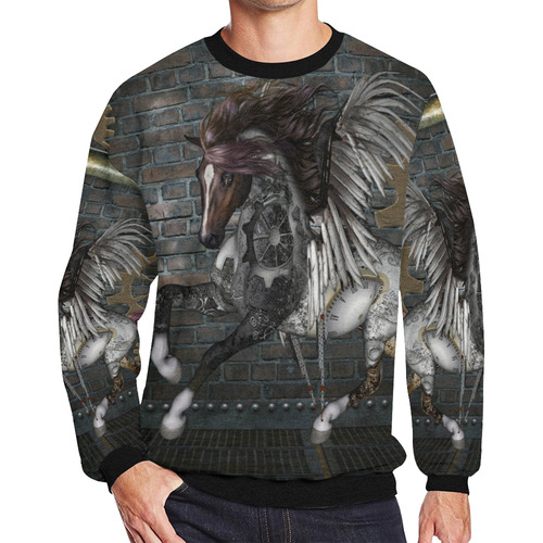 Steampunk, awesome steampunk horse with wings Men's Oversized Fleece Crew Sweatshirt (Model H18)