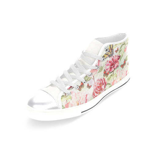 Watercolor Butterflies Flowers Wallpaper 01 Women's Classic High Top Canvas Shoes (Model 017)