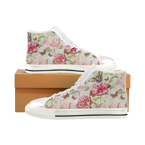 Watercolor Butterflies Flowers Wallpaper 01 Women's Classic High Top Canvas Shoes (Model 017)