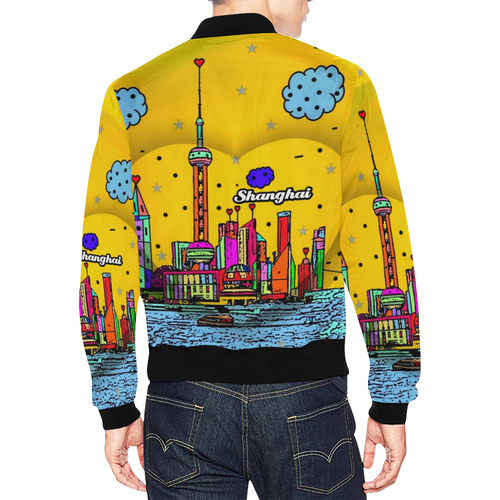 Shanghai Popart by Nico Bielow All Over Print Bomber Jacket for Men (Model H19)