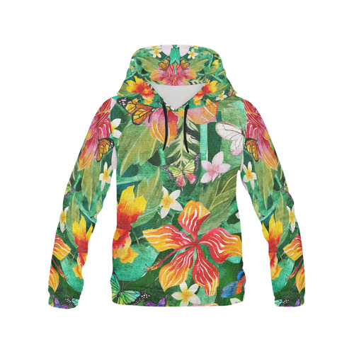 Tropical Flowers Butterflies II All Over Print Hoodie for Women (USA Size) (Model H13)