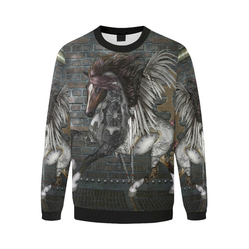 Steampunk, awesome steampunk horse with wings Men's Oversized Fleece Crew Sweatshirt (Model H18)