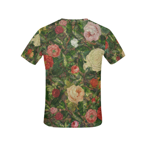 Vintage Wallpaper - Colored Roses Pattern II All Over Print T-Shirt for Women (USA Size) (Model T40)