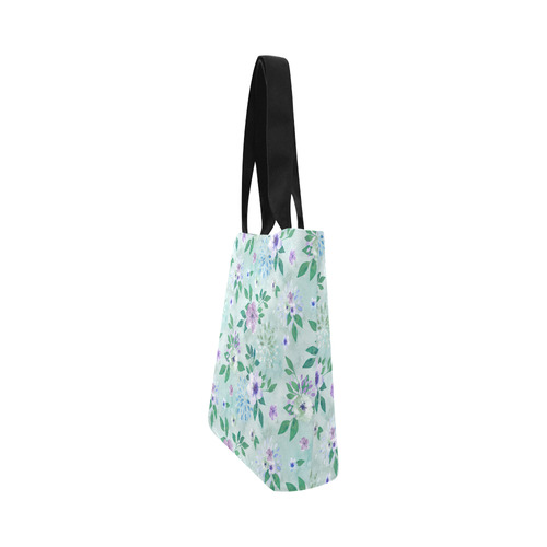Watercolor Spring Flowers Pattern cyan lilac Canvas Tote Bag (Model 1657)