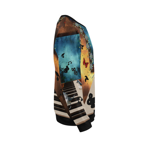 Music, birds on a piano All Over Print Crewneck Sweatshirt for Men/Large (Model H18)