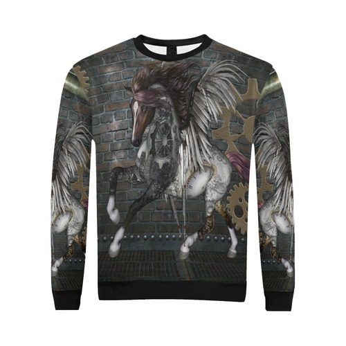 Steampunk, awesome steampunk horse with wings All Over Print Crewneck Sweatshirt for Men/Large (Model H18)