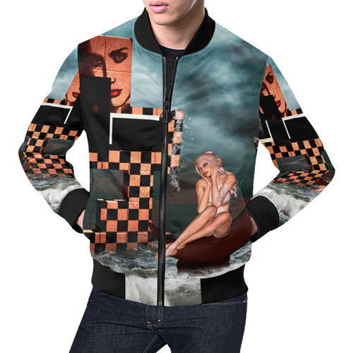 Beautiful fairy sitting on the moon All Over Print Bomber Jacket for Men (Model H19)