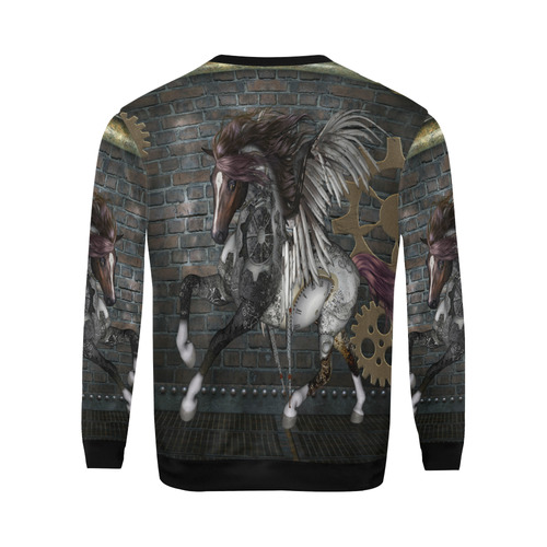 Steampunk, awesome steampunk horse with wings All Over Print Crewneck Sweatshirt for Men/Large (Model H18)