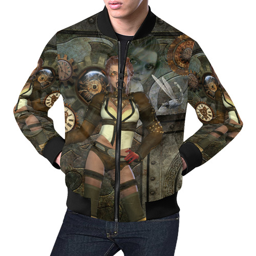 Awesome steampunk lady All Over Print Bomber Jacket for Men (Model H19)