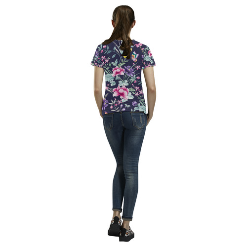Tropical Flowers Butterflies I All Over Print T-Shirt for Women (USA Size) (Model T40)