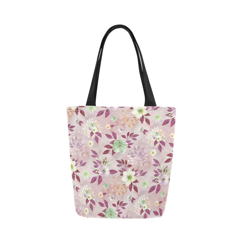 Watercolor Spring Flowers Pattern plum green Canvas Tote Bag (Model 1657)