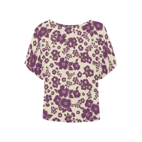 Trendy Flowers Pattern Purple Women's Batwing-Sleeved Blouse T shirt (Model T44)