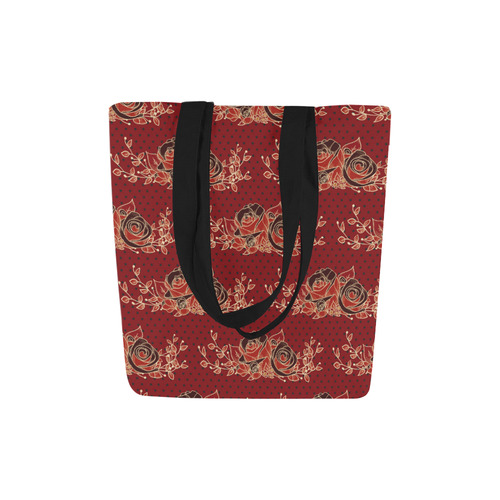 Dotwork Roses Bouquet - Dark Red Blck Canvas Tote Bag (Model 1657)
