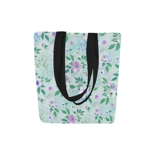 Watercolor Spring Flowers Pattern cyan lilac Canvas Tote Bag (Model 1657)