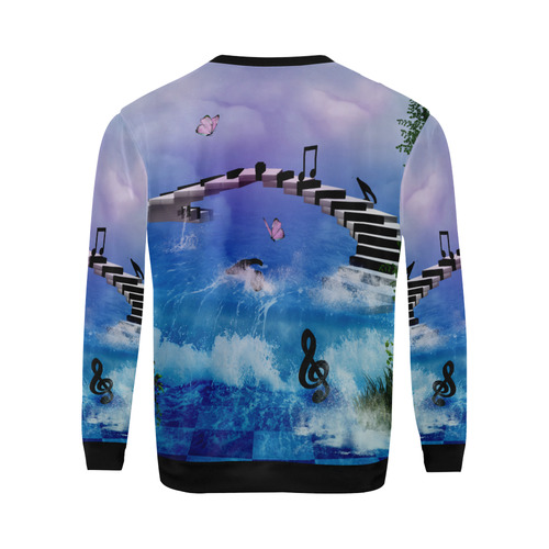 Music, piano on the beach All Over Print Crewneck Sweatshirt for Men/Large (Model H18)