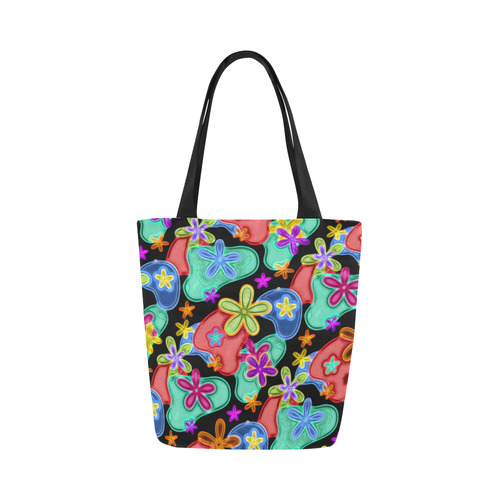 Colorful Retro Flowers Fractalius Pattern Canvas Tote Bag (Model 1657)